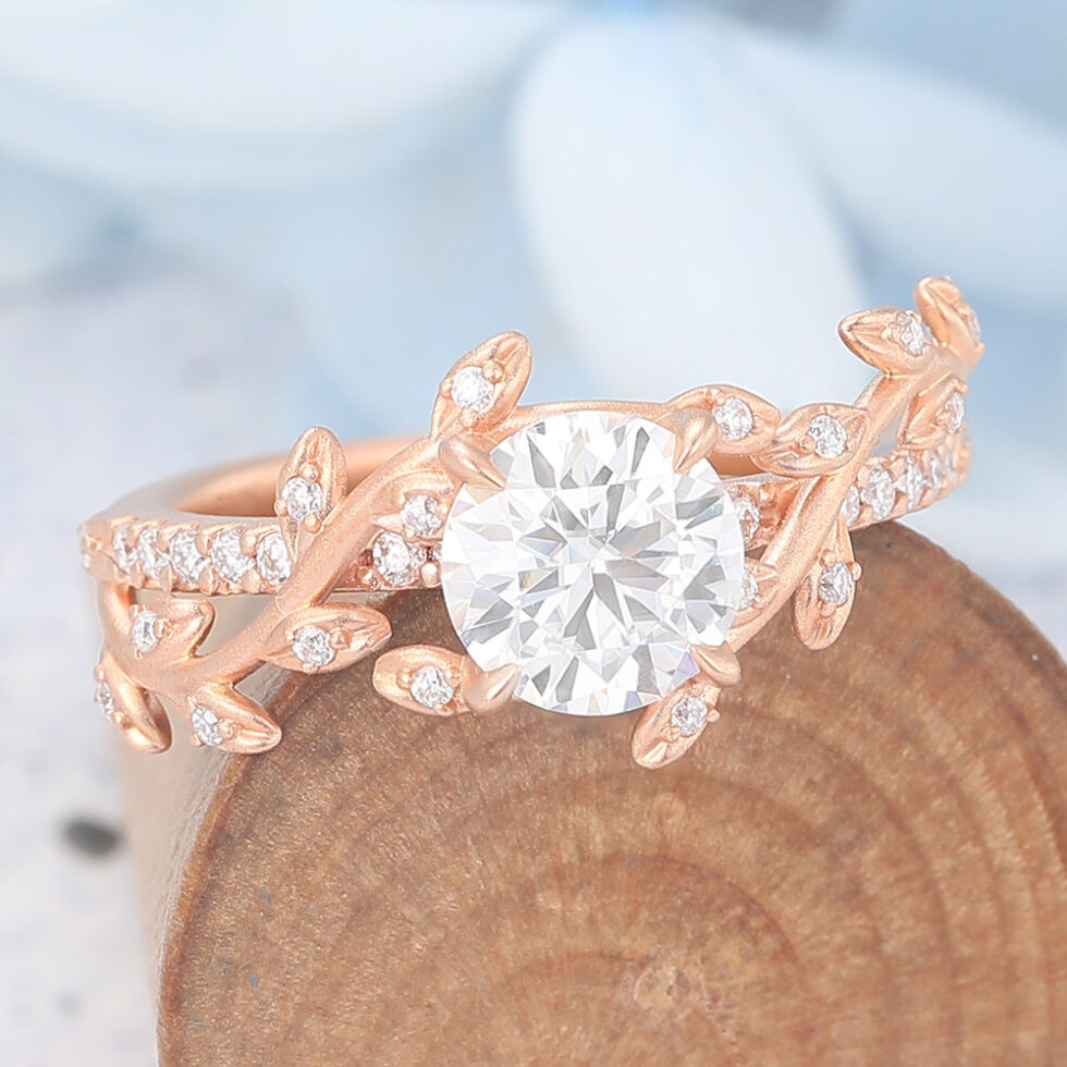 Unique Matte Finish Round Cut Moissanite Engagement Ring